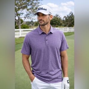 TravisMathew Polo Shirt Mens Medium Purple Golf Performance Casual